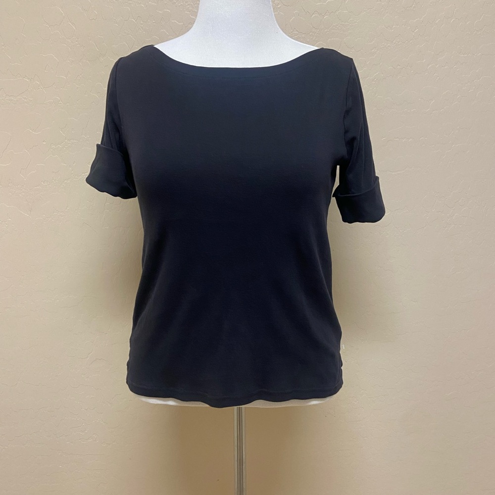 Ralph Lauren Black Fitted Cuffed Sleeve T-Shirt